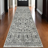 Homeroots 10' Gray And Dark Gray Floral Power Loom Runner Rug  Polypropylene 531748