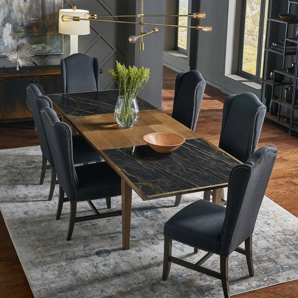 Sarreid Black High Back Dining Chair Set Of 2 - Elegant Beech Wood Frame, Soft Black Fabric & Stylish Tacks Black  53174