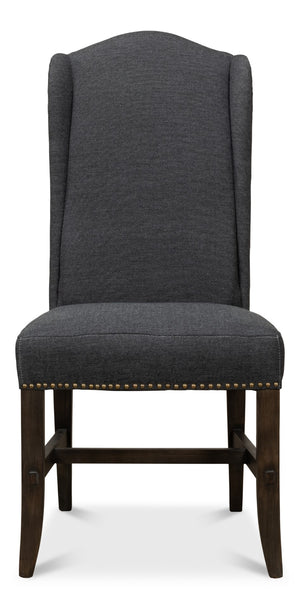 Sarreid Black High Back Dining Chair Set Of 2 - Elegant Beech Wood Frame, Soft Black Fabric & Stylish Tacks Black  53174