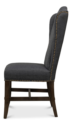 Sarreid Black High Back Dining Chair Set Of 2 - Elegant Beech Wood Frame, Soft Black Fabric & Stylish Tacks Black  53174