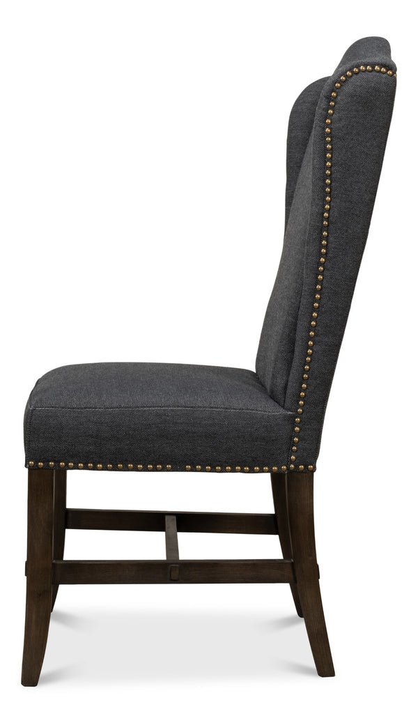 Sarreid Black High Back Dining Chair Set Of 2 - Elegant Beech Wood Frame, Soft Black Fabric & Stylish Tacks Black  53174