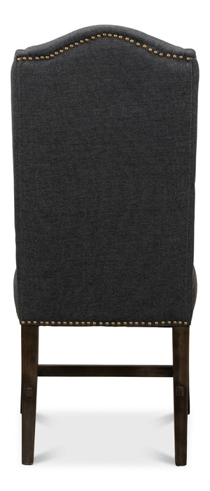 Sarreid Black High Back Dining Chair Set Of 2 - Elegant Beech Wood Frame, Soft Black Fabric & Stylish Tacks Black  53174