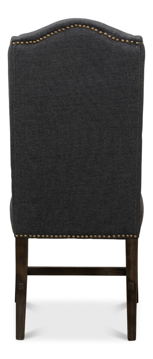 Sarreid Black High Back Dining Chair Set Of 2 - Elegant Beech Wood Frame, Soft Black Fabric & Stylish Tacks Black  53174