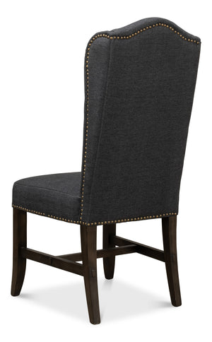 Sarreid Black High Back Dining Chair Set Of 2 - Elegant Beech Wood Frame, Soft Black Fabric & Stylish Tacks Black  53174