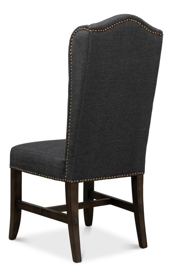 Sarreid Black High Back Dining Chair Set Of 2 - Elegant Beech Wood Frame, Soft Black Fabric & Stylish Tacks Black  53174