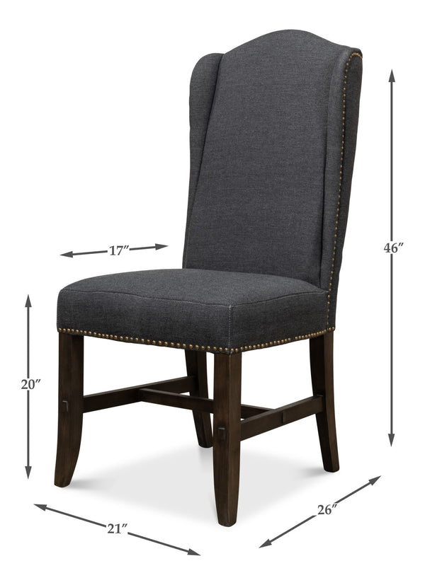 Sarreid Black High Back Dining Chair Set Of 2 - Elegant Beech Wood Frame, Soft Black Fabric & Stylish Tacks Black  53174