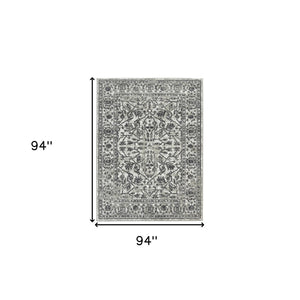 HomeRoots 10' Elegant Ivory Gray Floral Area Rug – Durable, Stain Resistant, Perfect for Family Living Spaces 8' Round 531752