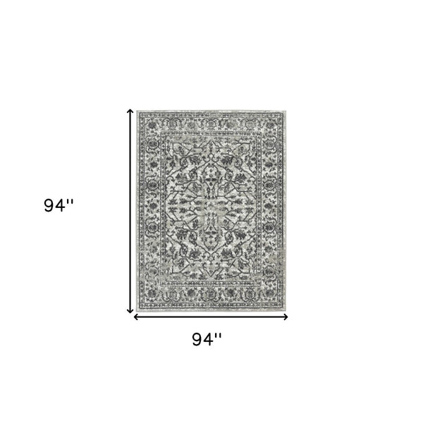 HomeRoots 10' Elegant Ivory Gray Floral Area Rug – Durable, Stain Resistant, Perfect for Family Living Spaces 8' Round 531752