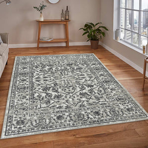 HomeRoots 10' Elegant Ivory Gray Floral Area Rug – Durable, Stain Resistant, Perfect for Family Living Spaces 9' X 12' 531753