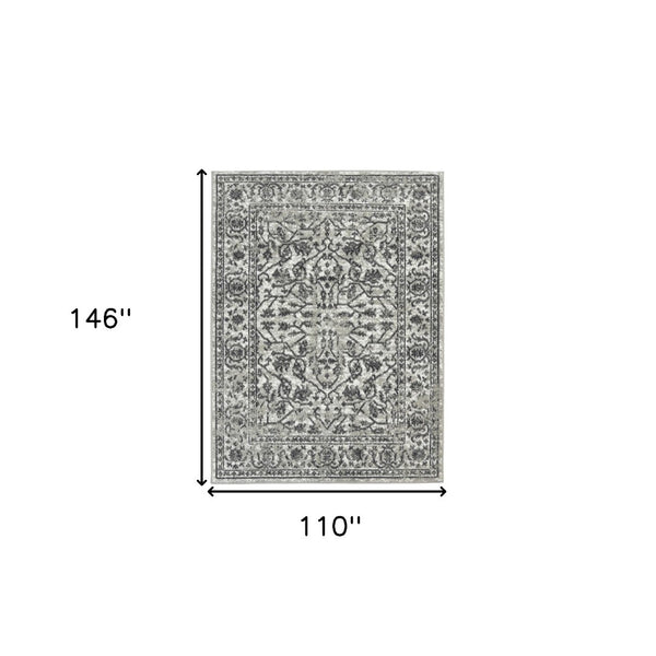 HomeRoots 10' Elegant Ivory Gray Floral Area Rug – Durable, Stain Resistant, Perfect for Family Living Spaces 9' X 12' 531753