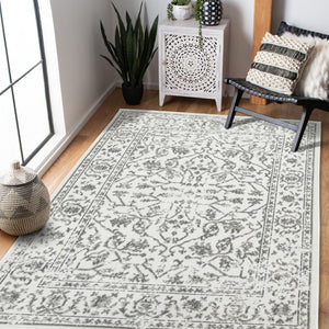 HomeRoots 10' Elegant Ivory Gray Floral Area Rug – Durable, Stain Resistant, Perfect for Family Living Spaces 10' X 14' 531754