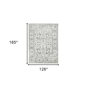 HomeRoots 10' Elegant Ivory Gray Floral Area Rug – Durable, Stain Resistant, Perfect for Family Living Spaces 10' X 14' 531754