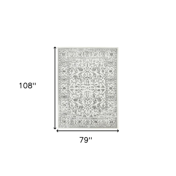 HomeRoots 10' Elegant Ivory Gray Floral Area Rug – Durable, Stain Resistant, Perfect for Family Living Spaces 6' X 9' 531758