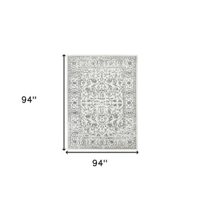 HomeRoots 10' Elegant Ivory Gray Floral Area Rug – Durable, Stain Resistant, Perfect for Family Living Spaces 8' Round 531760