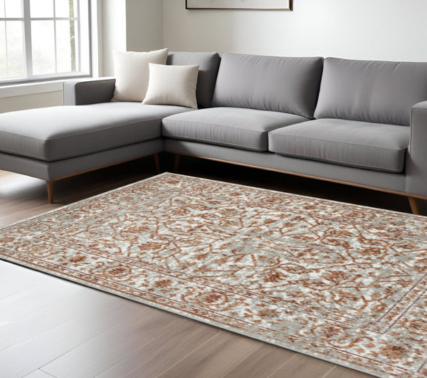 HomeRoots 10' Elegant Ivory Gray Floral Area Rug – Durable, Stain Resistant, Perfect for Family Living Spaces 10' X 14' 531762