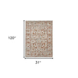 Homeroots 10' Rust And Gray Floral Power Loom Runner Rug  Polypropylene 531764