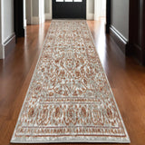 Homeroots 10' Rust And Gray Floral Power Loom Runner Rug  Polypropylene 531764