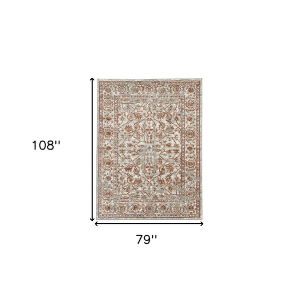 HomeRoots 10' Elegant Ivory Gray Floral Area Rug – Durable, Stain Resistant, Perfect for Family Living Spaces 6' X 9' 531766