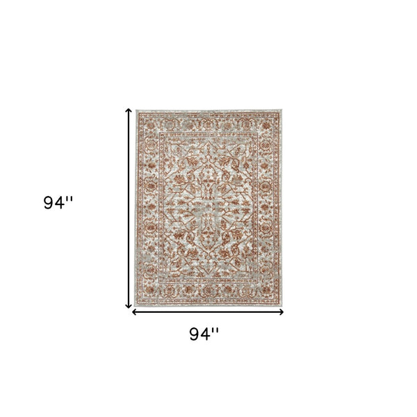 HomeRoots 10' Elegant Ivory Gray Floral Area Rug – Durable, Stain Resistant, Perfect for Family Living Spaces 8' Round 531768