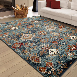 Homeroots 5' X 8' Teal Rust And Orange Oriental Power Loom Area Rug  Polypropylene 531771