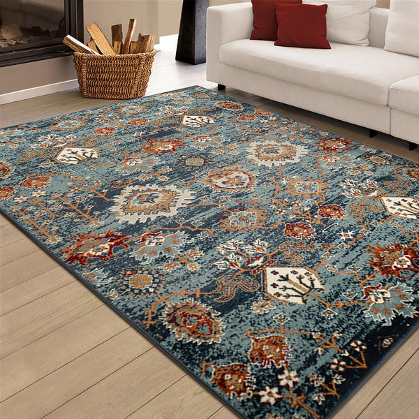 Homeroots 5' X 8' Teal Rust And Orange Oriental Power Loom Area Rug  Polypropylene 531771