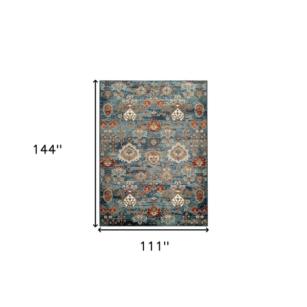 Homeroots 9' X 12' Teal Rust And Orange Oriental Power Loom Area Rug  Polypropylene 531773