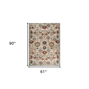Homeroots 5' X 8' Beige Rust And Navy Oriental Power Loom Area Rug  Polypropylene 531775