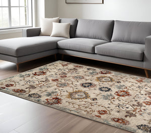 Homeroots 8' X 10' Beige Rust And Navy Oriental Power Loom Area Rug  Polypropylene 531776