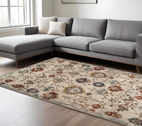 Homeroots 8' X 10' Beige Rust And Navy Oriental Power Loom Area Rug  Polypropylene 531776