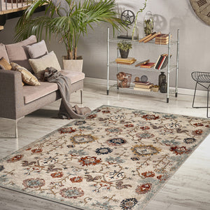 Homeroots 9' X 12' Beige Rust And Navy Oriental Power Loom Area Rug  Polypropylene 531777