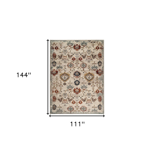 Homeroots 9' X 12' Beige Rust And Navy Oriental Power Loom Area Rug  Polypropylene 531777