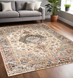 Homeroots 5' X 8' Ivory Navy And Orange Medallion Power Loom Area Rug  Polypropylene 531779