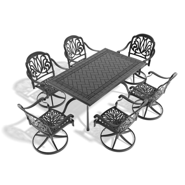 English Elm 7-Piece All-Weather Cast Aluminum Dining Set With 6 Swivel Chairs & Rectangular Table For Outdoor Fun P3 W1710S00286-GIGA
