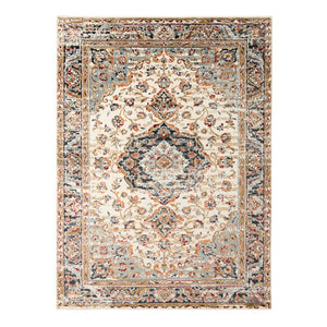 HomeRoots 8' Elegant Ivory Navy and Orange Medallion Area Rug – Durable, Stain-Resistant, Perfect for Families 8' X 10' 531780