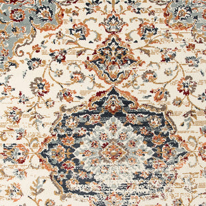 HomeRoots 8' Elegant Ivory Navy and Orange Medallion Area Rug – Durable, Stain-Resistant, Perfect for Families 8' X 10' 531780