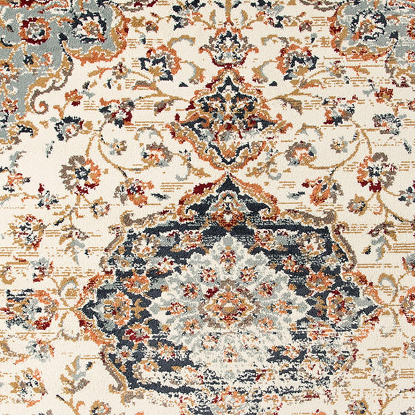 HomeRoots 8' Elegant Ivory Navy and Orange Medallion Area Rug – Durable, Stain-Resistant, Perfect for Families 8' X 10' 531780
