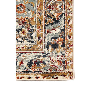 HomeRoots 8' Elegant Ivory Navy and Orange Medallion Area Rug – Durable, Stain-Resistant, Perfect for Families 8' X 10' 531780