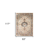 Homeroots 8' X 10' Ivory Navy And Orange Medallion Power Loom Area Rug  Polypropylene 531780