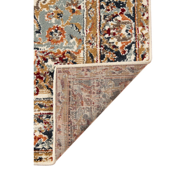 HomeRoots 8' Elegant Ivory Navy and Orange Medallion Area Rug – Durable, Stain-Resistant, Perfect for Families 9' X 12' 531781