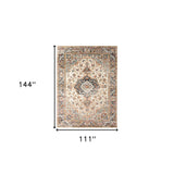 Homeroots 9' X 12' Ivory Navy And Orange Medallion Power Loom Area Rug  Polypropylene 531781