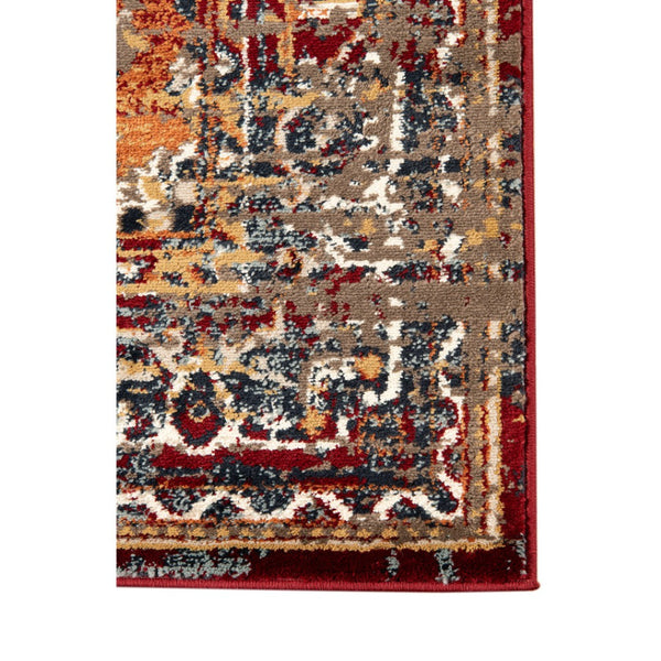 HomeRoots 8' Medallion Area Rug in Ivory, Red, and Orange - Durable, Stain-Resistant, Ideal for High-Traffic Spaces 8' X 10' 531784