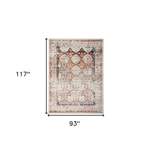 HomeRoots 8' Beige Rust and Navy Floral Medallion Area Rug – Timeless Power Loom Design for Any Space 8' X 10' 531788