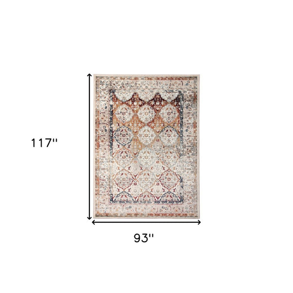 HomeRoots 8' Beige Rust and Navy Floral Medallion Area Rug – Timeless Power Loom Design for Any Space 8' X 10' 531788