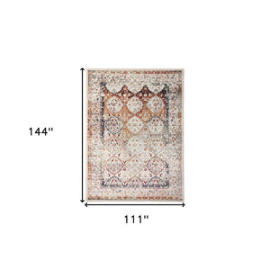 HomeRoots 8' Beige Rust and Navy Floral Medallion Area Rug – Timeless Power Loom Design for Any Space 9' X 12' 531789