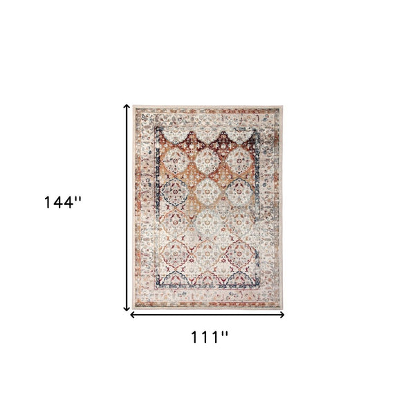HomeRoots 8' Beige Rust and Navy Floral Medallion Area Rug – Timeless Power Loom Design for Any Space 9' X 12' 531789