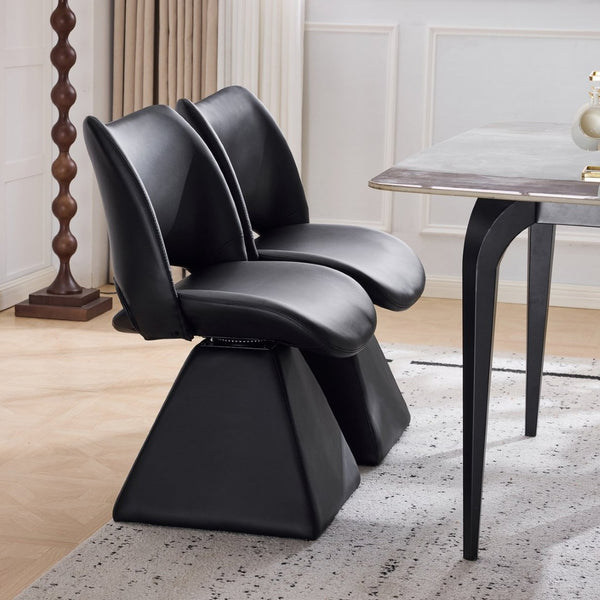 English Elm The Swivel Dining Chair with Hollow Cutout Back Faux Leather Hardwood Frame Modern Black W3612P436510