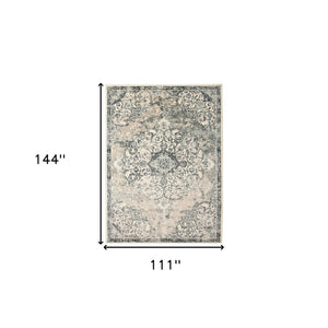 Homeroots 9' X 12' Charcoal And Gray Medallion Power Loom Area Rug  Polypropylene 531793