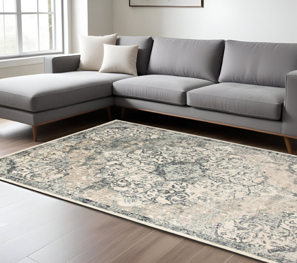HomeRoots 8' Charcoal and Gray Medallion Power Loom Area Rug - Durable, Stylish, and Ideal for High Traffic Areas 9' X 12' 531793