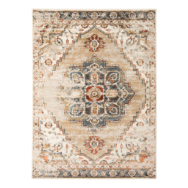 HomeRoots 8' Ivory Tan and Gold Medallion Area Rug - Elegant Power Loomed Design for Timeless Home Style 8' X 10' 531796
