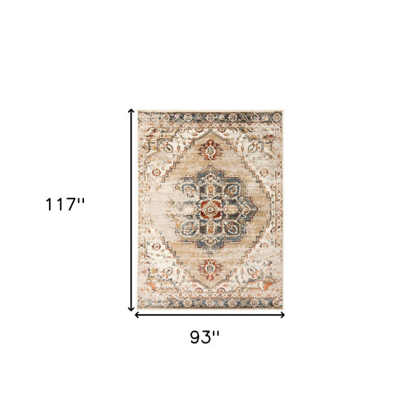 HomeRoots 8' Ivory Tan and Gold Medallion Area Rug - Elegant Power Loomed Design for Timeless Home Style 8' X 10' 531796